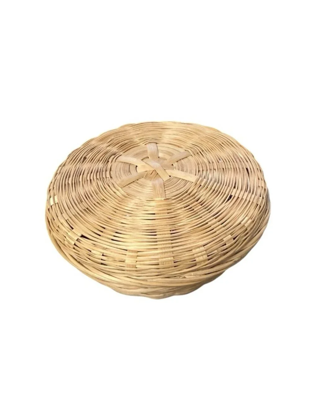 VTG Woven Wicker Rattan Basket with Lid 5 Inch x 2.25 Inch Storage Decorative